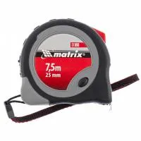 Рулетка Continuous fixation, 7,5 м, 25 мм, обрезиненный корпус, плавная фиксация, Matrix